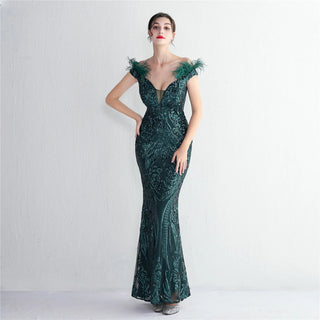 Sexy V-Neck Sequin Prom Dress Long Mermaid Evening Dress Elegant Formal Party Gown