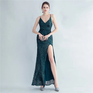 Glamorous V-Neck Sequin Trumpet Mermaid Backless Prom Dress