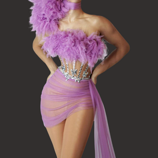 Dramatic Feathered and Embellished Illusion Dress