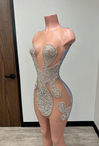 Ships in 1 to 3 Days - Stunning Sheer Crystal Embellished Cut-Out Mini Dress