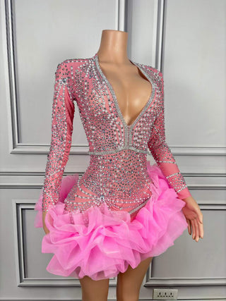 Glamorous Pink Sequin and Ruffle Long Sleeve Mini Dress