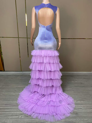 Exquisite Sheer Beaded Mermaid Gown with Tiered Ruffle Train