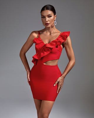 Ships in 1 to 3 Days - Asymmetric Ruffle Strap Mini Dress with Waist Cutout