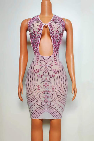 Exquisite Crystal-Embellished Cut-Out Bodycon Dress