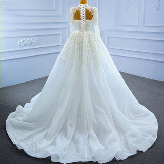 Luxury White High Neck Long Sleeve Mermaid Wedding Dress