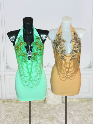 Exquisite Halter Neck Sequined Mini Dress with Intricate Beadwork