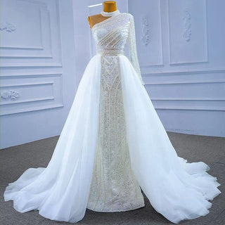 Luxury Princess One-Shoulder Lace-Up Wedding Dress