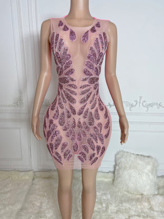 Elegant Leaf Pattern Beaded Mini Dress with Sheer Panels