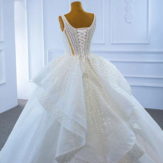 Luxury Heavy Beaded Pearls and Glitters Wedding Dress