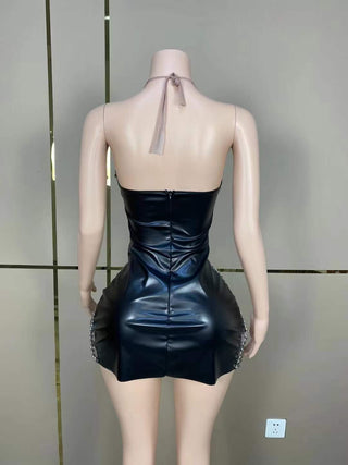 Luxurious Sheer and Chain Embellished Black Mini Dress