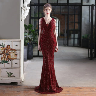 Elegant V-Neck Sequin Evening Dress in Trumpet Mermaid Silhouette