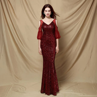 Stunning Sequin V-Neck Floor-Length Mermaid Prom Dress - Elegant Evening Party Gown