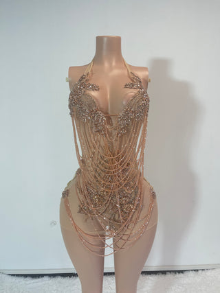 Luxurious Beaded and Draped Chain Mini Dress with Sheer Panels