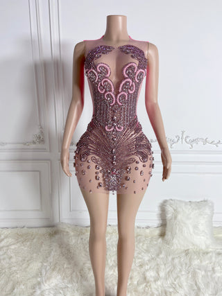 Elegant Beaded Mini Dress with Sheer Panels and Intricate Detailing