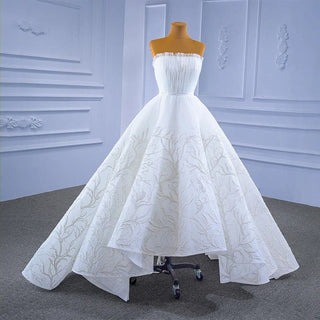 White Lace Plunging Neckline Ball Gown Wedding Dress