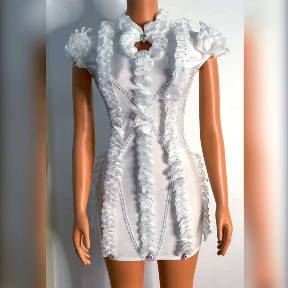 Elegant White Ruffled High-Neck Mini Dress