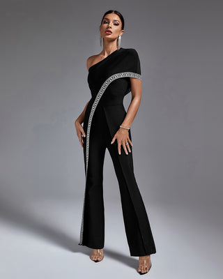 Ships in 1 to 3 Days - One-Shoulder Jumpsuit with Geometric Trim