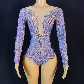 Glamorous Sheer Long Sleeve Beaded Bodysuit