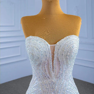 Luxury White Mermaid Sleeveless Backless Sequined Wedding Dress