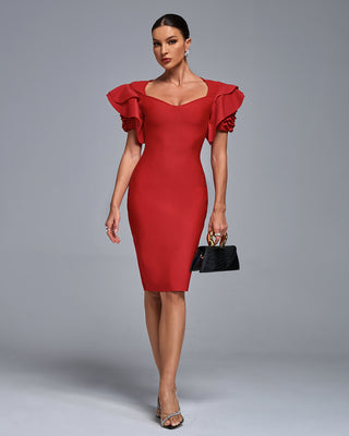 Ships in 1 to 3 Days - Elegant Ruffle Sleeve Midi Dress