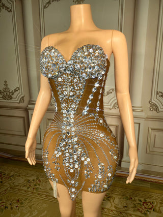 Radiant Strapless Crystal-Embellished Corset Mini Dress