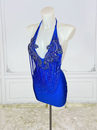 Exquisite Halter Neck Sequined Mini Dress with Intricate Beadwork