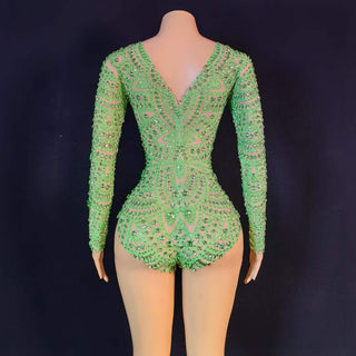 Glamorous Sheer Long Sleeve Beaded Bodysuit