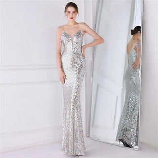 Sparkly Mermaid Prom Dresses V-Neck Sequin Floor-Length Gown