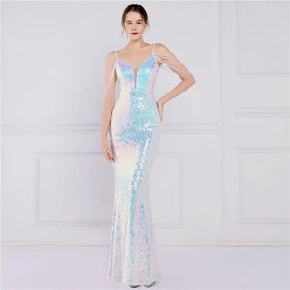 Sparkly Mermaid Prom Dresses V-Neck Sequin Floor-Length Gown