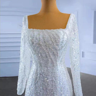 Shiny Bling White Sequin Mermaid Wedding Dress with Detachable Train