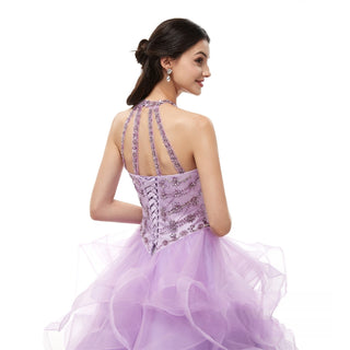 Enchanting Strapless Ball Gown with Beaded Bodice and Voluminous Ruffle Skirt