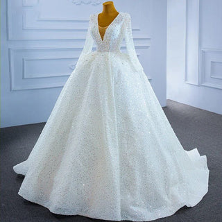 Quality Modern Full Sleeves V-Neck Wedding Gown