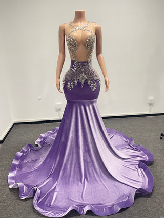 Mermaid Gown with Crystal Embellishments and Velvet Skirt