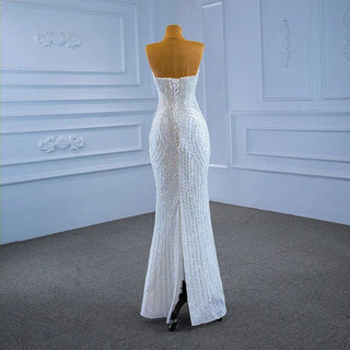 Luxury White Mermaid Sleeveless Backless Sequined Wedding Dress