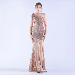 Sequin One-Shoulder Prom Dress with Mermaid Evening Dress with Feathers