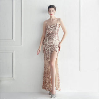 Sparkling Sequin Trumpet Prom Dress with O-Neck and Beading