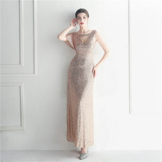 Stunning O-Neck Sequin Prom Dress with Beading, Floor-Length Prom Dresses