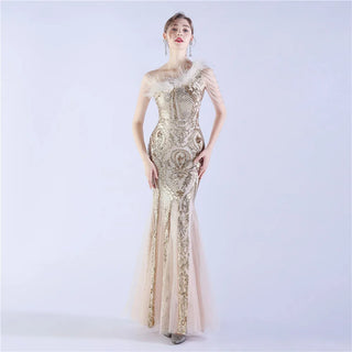 Stunning One-Shoulder Ankle-Length Sequin Prom Dress