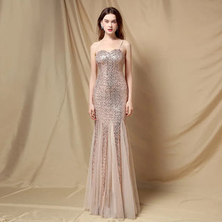 Floor-Length Sweetheart Prom Dress with Sequins - Sexy Wedding Car Model Exhibition Dress