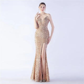 Gorgeous Sequined Floor-Length Prom Dress with Side Split - Evening Gown