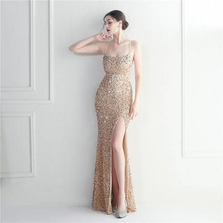 Elegant Boat Neck Sequin Prom Dress with Backless Design