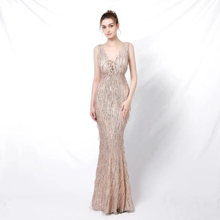 Elegant V-Neck Sequin Prom Dress in Floor-Length Mermaid Style