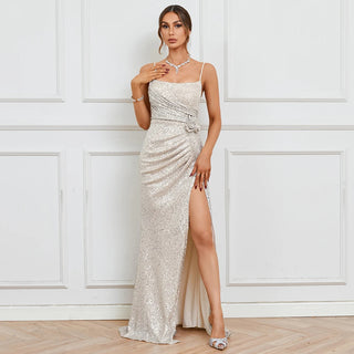 Sexy Women’s Strap Sequin Evening Maxi Dress