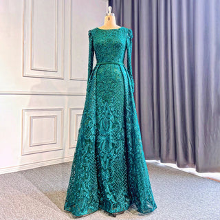 Ships in 1 to 3 Days - Muslim Green Mermaid Elegant O Neck Luxury Beaded Evening Dresses Gowns 2024 For Women Plus Size