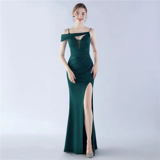 Stunning V-Neck Floor-Length Satin Prom Dress Mermaid Evening Gown