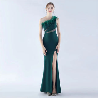 Gorgeous Mermaid Prom Dress with Single Shoulder Ostrich Feather and Beading Embellishments