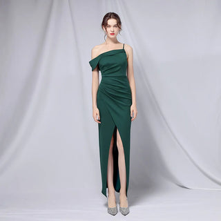 One-Shoulder Satin Prom Dress - Ankle-Length Mermaid Prom Dress