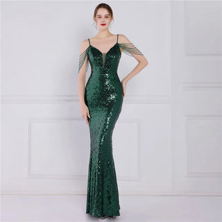 Sparkly Mermaid Prom Dresses V-Neck Sequin Floor-Length Gown