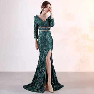 Sexy V-Neck Sequin Prom Dress - Elegant Mermaid Evening Gown for Women