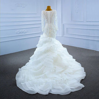 Luxury Lace Full Sleeves Deep V-Neck Mermaid Wedding Dress